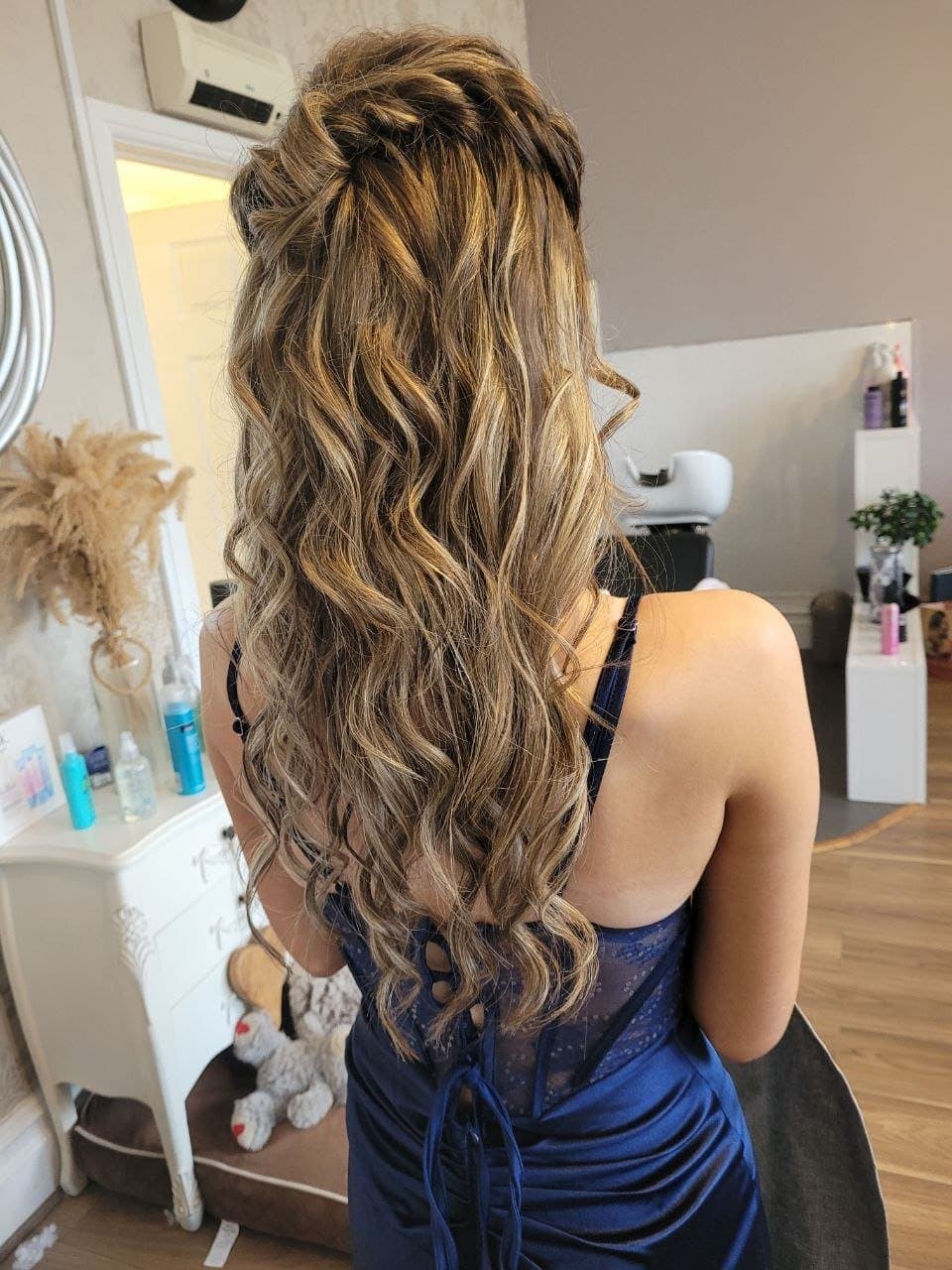 prom hair with ringlets and french braid